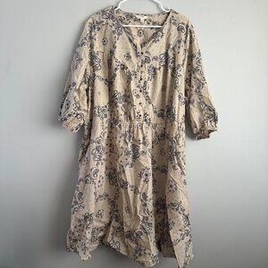 4x women’s cream 3/4 sleeve paisley dress knee length terra & sky 28w-30w 28 30